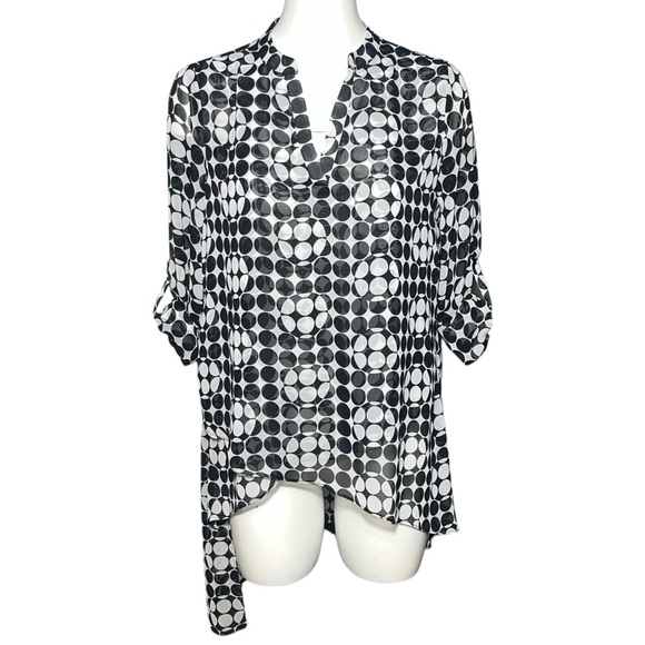 JOSEPH RIBKOFF Black White Polka Dot Print Asymmetric Artsy Tunic Top Size 4 - Picture 1 of 8